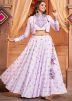 White Printed Navratri Skirt Set In Cotton