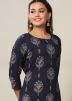 Navy Blue Floral Printed Kurta & Sharara