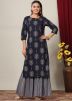 Navy Blue Floral Printed Kurta & Sharara