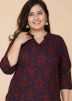 Black Floral Print Readymade Cotton Kurta Set