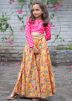 Pink Readymade Skirt Set For Mother & Daughter In Art Silk