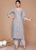 Blue Readymade Kurta Set In Floral Print