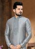 Readymade Grey Art Silk Kurta Churidar Set