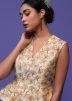 Beige Embroidered Peplum Style Draped Skirt Set