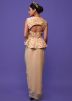 Beige Embroidered Peplum Style Draped Skirt Set