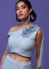 Blue Readymade Crop Top & Draped Skirt Set