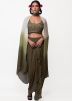 Green Embroidered Georgette Draped Skirt Set