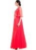 Coral Red Gown With Half Embroidered Cape