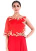 Bright Red Flared Gown With Attached Half Cape