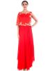 Bright Red Flared Gown With Attached Half Cape