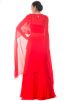 Red Georgette Asymmetric Cape With Skirt