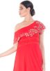 Red One Shoulder Embroidered Gown With Trail