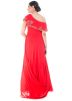 Red One Shoulder Embroidered Gown With Trail