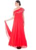 Red One Shoulder Embroidered Gown With Trail