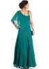 Teal Green Asymmetric Cape Style Gown 