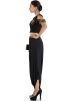 Black Georgette Crop Top With Cowled Skirt