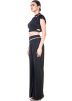 Black Georgette Fringed Crop Top With Pant