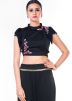 Black Georgette Fringed Crop Top With Pant