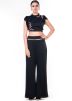 Black Georgette Fringed Crop Top With Pant