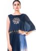 Navy Blue Georgette Cape Style Top With Palazzo