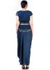 Navy Blue Satin Crop Top With Draped Skirt