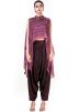 Pink Silk High Low Cape Style Crop Top With Pant