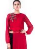 Red Georgette Assymetric Tunic With Pant