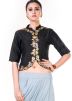 Black Silk Crop Top With Grey Draped Skirt