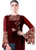 Maroon Embroidered Georgette Lycra Draped Gown