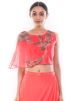 Peach Raw Silk Crop Top With Skirt