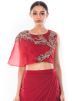 Maroon Raw Silk Crop Top With Skirt