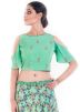 Green Embroidered Crop Top With Printed Skirt