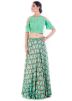 Green Embroidered Crop Top With Printed Skirt