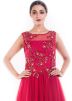 Maroon Embroidered Net Flared Princess Gown