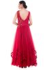 Maroon Embroidered Net Flared Princess Gown