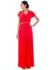 Red Chiffon Pleated Full Length Gown