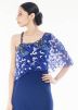 Blue Georgette & Net Gown With Attached Cape