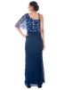 Blue Georgette & Net Gown With Attached Cape