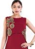 Maroon Cape Style Straight Cut Georgette Gown