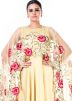 Yellow Silk Embroidered Cape Style Gown 