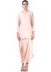 Pastel Peach Gota Work Kameez With Draped Skirt