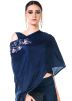 Navy Blue Satin Skirt With Asymmetric Cape