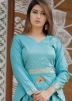 Turquoise Readymade Asymmetric Top Skirt Set