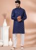 Blue Mens Kurta Pajama In Foil Mirror Work