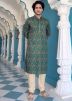 Green Digital Floral Print Kurta Pajama For Men