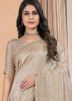 Grey Embroidered Saree In Linen