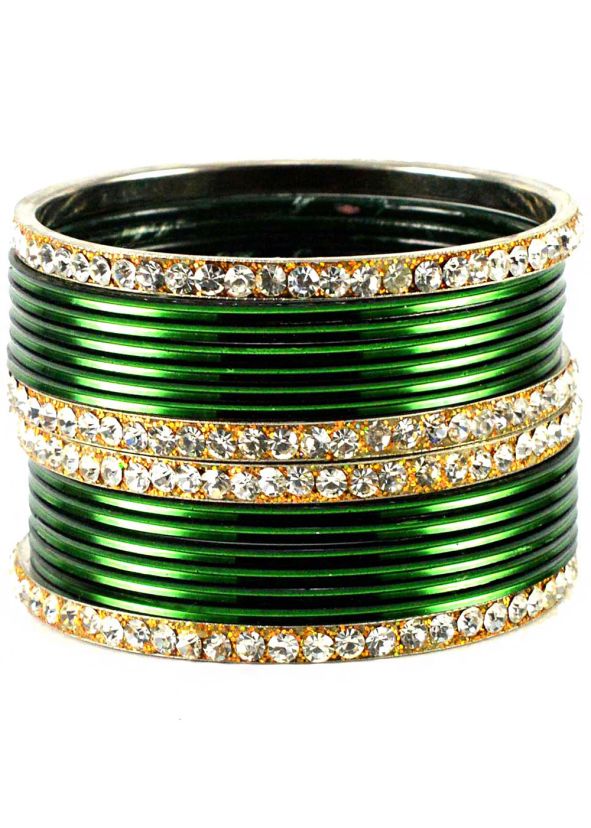 Shop Green And Golden Stone Studded Indian Bangles Online USA UK 