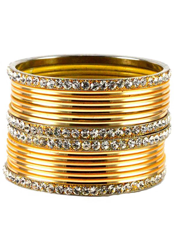 Stone Studded Golden Bangle Set