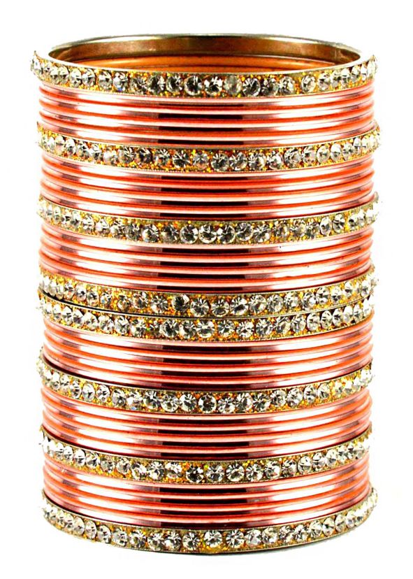 Peach And Golden Stone Studded Indian Bangles Online Shopping