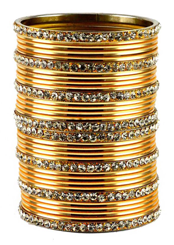 Stone Studded Golden Bangle Set